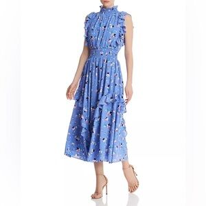 Nanette Lepore Blue Floral Ruffled Midi Dress Size 8